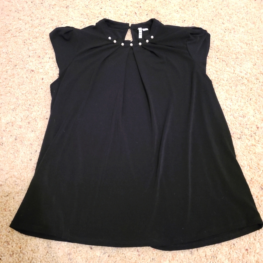 Black Blouse with Pearl Neckline